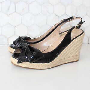 Valentino Garanvani Black Patent Leather Slingback 'Mena' Espadrilles